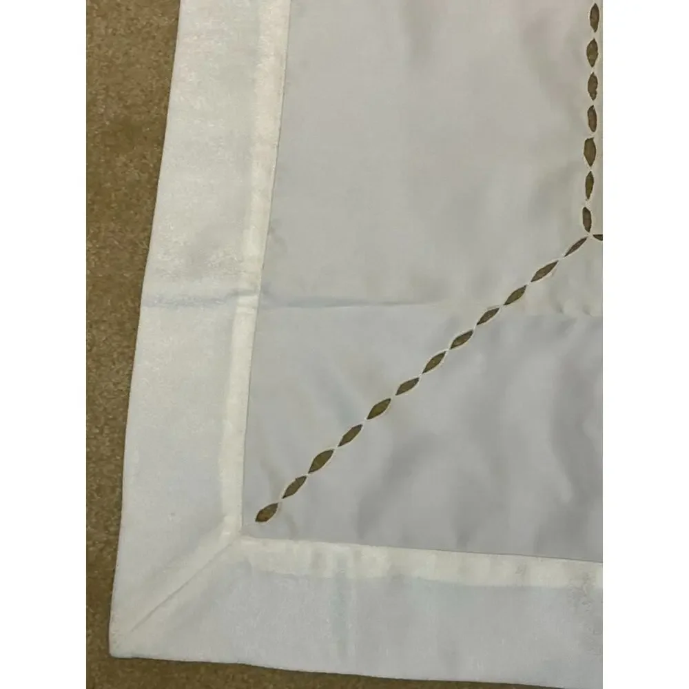 Table Topper White Floral Green Leaf Embellishments Cutwork 39 Inch Square